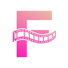 Letter F with Films Roll Symbol. Strip Film Logo For Movie Sign and Entertainment Concept