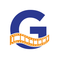 Letter G with Films Roll Symbol. Strip Film Logo For Movie Sign and Entertainment Concept