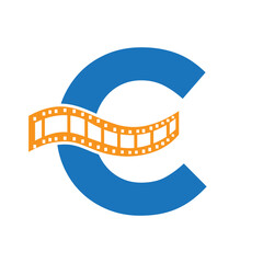 Letter C with Films Roll Symbol. Strip Film Logo For Movie Sign and Entertainment Concept