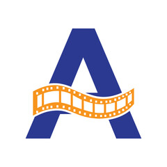 Letter A with Films Roll Symbol. Strip Film Logo For Movie Sign and Entertainment Concept
