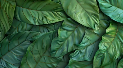 Green leaf background close up view. Nature foliage abstract of leave texture for showing concept of green business and ecology for organic greenery and natural product background. 3D illustration.  - obrazy, fototapety, plakaty