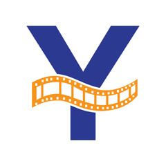 Letter Y with Films Roll Symbol. Strip Film Logo For Movie Sign and Entertainment Concept