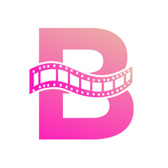Letter B with Films Roll Symbol. Strip Film Logo For Movie Sign and Entertainment Concept