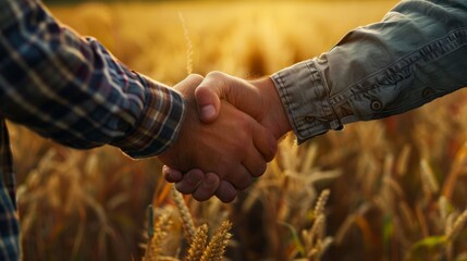 Handshake. Farmer and Business man shaking hands. Agricultural business hyper realistic  - obrazy, fototapety, plakaty