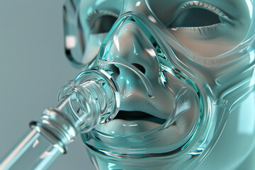 A detailed image of an oxygen mask, emphasizing the one-way valve that prevents exhaled air from entering the oxygen reservoir. - obrazy, fototapety, plakaty