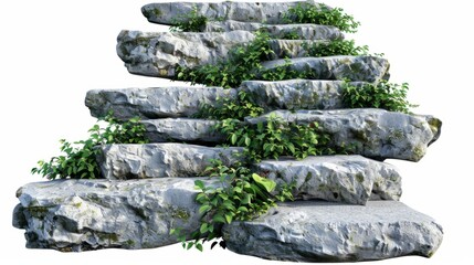 large stone steps, covered with green plants generative ai