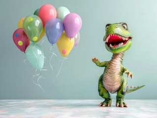 Joyful Dinosaur with Colorful Balloons 