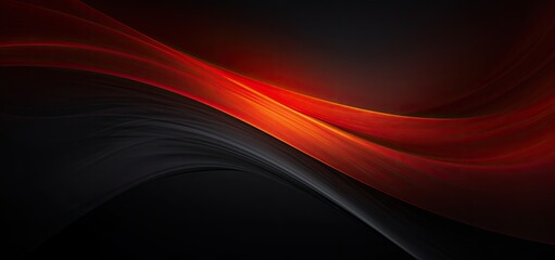 Abstract background with red and black curved lines on black background.