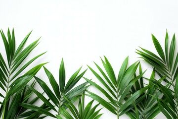 Fototapeta premium Artistic Arrangement of Fresh Green Palm Leaves Against a Clean White Background