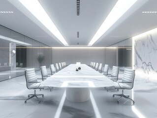 Modern Empty Meeting Room with Big Conference Table. Work Environment 