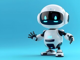 Adorable baby robot showing hello, copy space for text