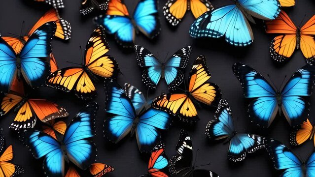 Beautiful spring and summer design background with butterflies. Magical butterflies of different colors. amazing beautiful butterflies of all shades