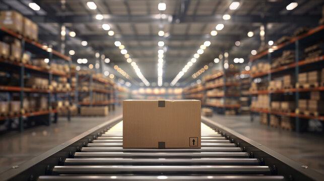 a package is being processed in a warehouse.  Automated Retail Warehouse concept