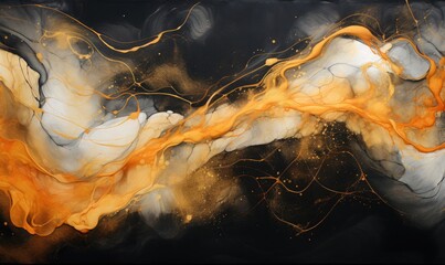 Abstract background with gold and black paint, computer generated abstract painting