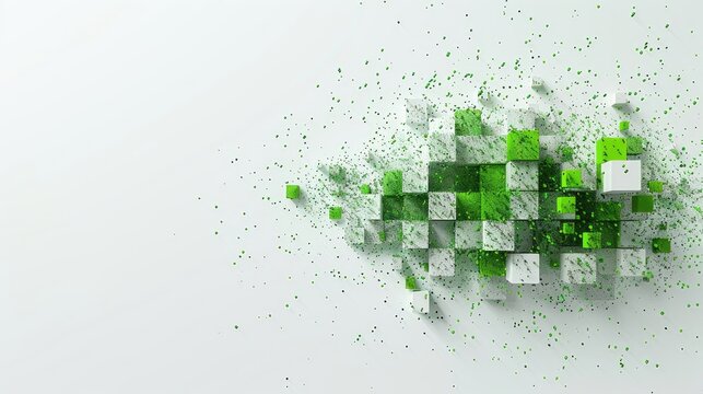 A green and white image of blocks with a white background