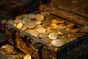 A large gold chest full of coins