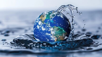 A blue planet is floating in a body of water