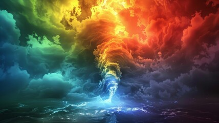 Surreal colorful cloud explosion in space - A fantastical display of multicolored clouds showcases a cosmic burst of energy in an abstract space setting