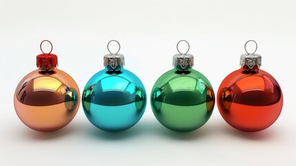 Christmas Baubles on Solid tone Surface. A panoramic image showcasing shiny baubles in vibrant colored tones reflecting a wintry setting placed on a solid surface, creating a cozy holiday scene