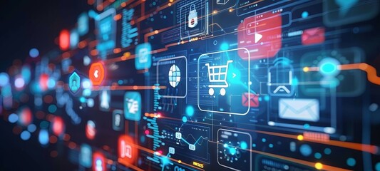 Obraz premium Hologram online shopping. Internet network on the screen.