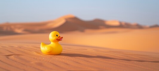 yellow duck in the desert, draining