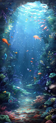Fototapeta na wymiar Underwater Bioluminescent Cavern Wallpaper, Amazing and simple wallpaper, for mobile