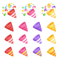 立体的なかわいいパーティークラッカーのイラスト素材セット