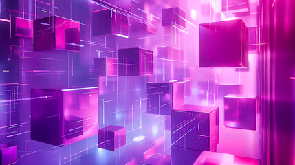 A glowing purple cube floats in digital space. Shining the Glow of the Future Blockchain