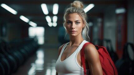 The photo portrays a scene of strength and empowerment, with a woman confidently carrying a gym bag, symbolizing her commitment to a healthy and active lifestyle.