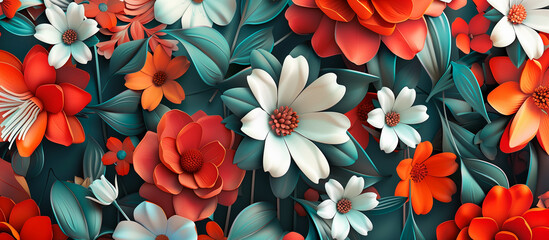 abstract colorful 3d flowers pattern background. spring concept background