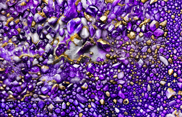 Abstract background with colorful purple, white and golden crystals. Background and textures.