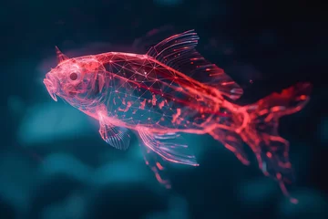 Fototapeten Intricate wireframe-based visualization of a fish set against a glowing translucent background, blending digital art with marine life themes to create a mesmerizing, futuristic depiction of the underw © River Girl