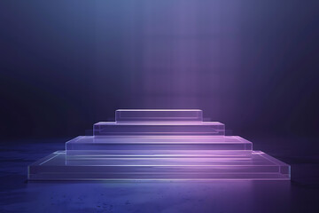 Modern wireframe-based visualization of a glowing translucent background with a 3D podium, perfect for showcasing products or creating innovative designs in advertising and digital art projects