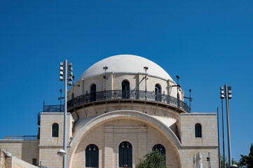 Fototapeta na wymiar The Hurva Synagogue. Old city Jerusalem, Jewish quarter, Israel. It was first founded in the early 18th century and destroyed by the Arab Legion in 1948. It has been newly rebuilt in march 2000.