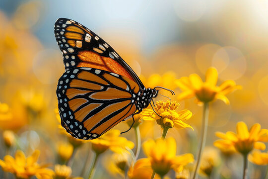Colorful Butterfly on Flower: Monarch Beauty in Nature's Garden