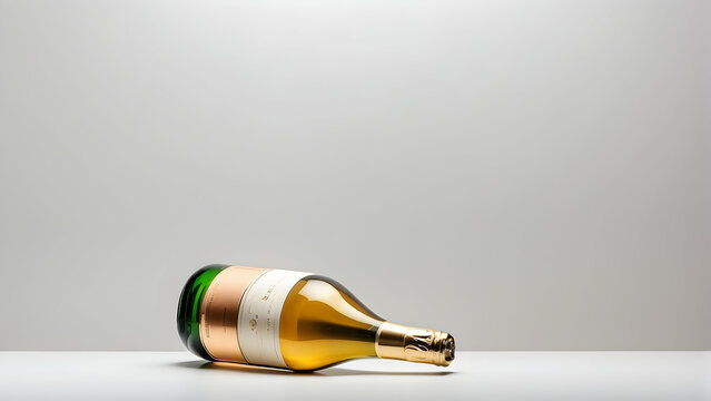 An image of an exquisite champagne bottle lying on a grey surface, beautifully capturing the luxurious feel
