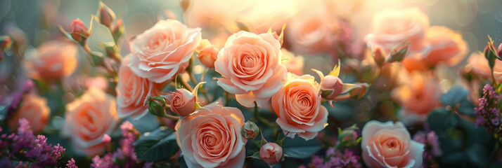 Enchanting Sunset Glow over a Vibrant Rose Garden
