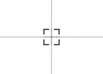A sniper scope overlay: a box and marked crosshair lines, set against a transparent background. Concepts: targeting, menace, focusing, precision, clarity.
