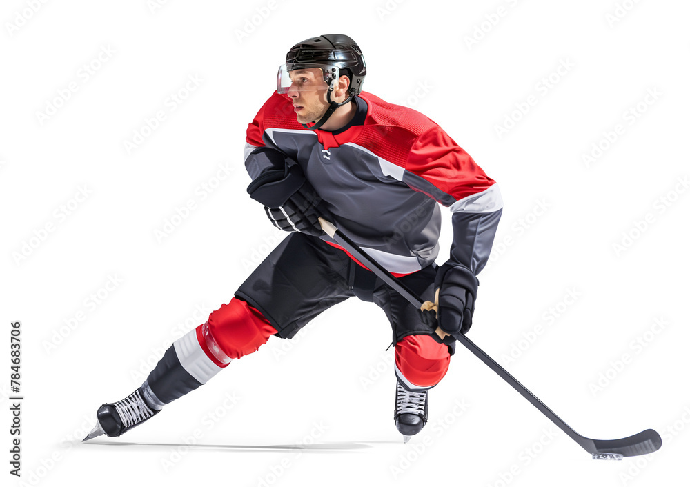 Wall mural Active ice hockey player in action pose on isolated background