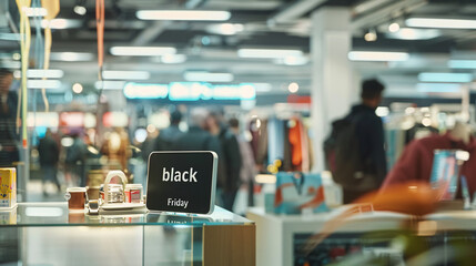 Fototapeta premium Black Friday message on glass window for shoppers seeking deals