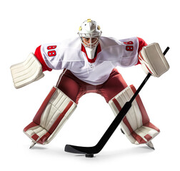 Ice hockey goalie in full protective gear on isolated background - obrazy, fototapety, plakaty