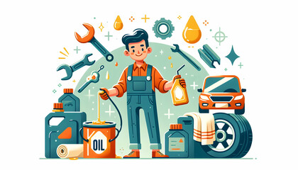 Diagnostic Expert: A Mechanic Blending Traditional Skills with Modern Tech in a Simple Flat Vector Illustration