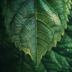 Close-up Detail of Vibrant Green Leaf Texture in Nature
