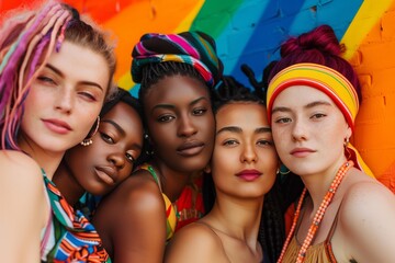 Fototapeta premium Diverse group of women against colorful wall