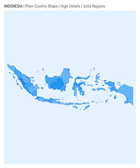 Indonesia plain country map. High Details. Solid Regions style. Shape of Indonesia. Vector illustration.