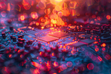 Futuristic Circuit Board with Glowing Lights and Technology Abstract