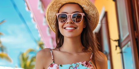 photo of Beautiful woman in summer dress enjoying life in small town