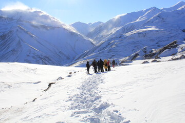 Group of touring skiers, the Alps, Valle d'Aosta, Italy. High quality photo