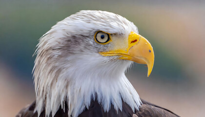 Obraz premium Close Up of a Bald Eagle With Blurry Background. Generative AI