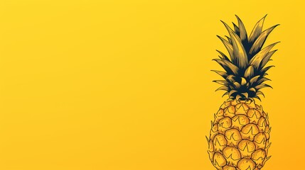 Minimalist wallpaper, vibrant yellow background with a whimsically drawn pineapple in a quirky, sketch-style illustration.